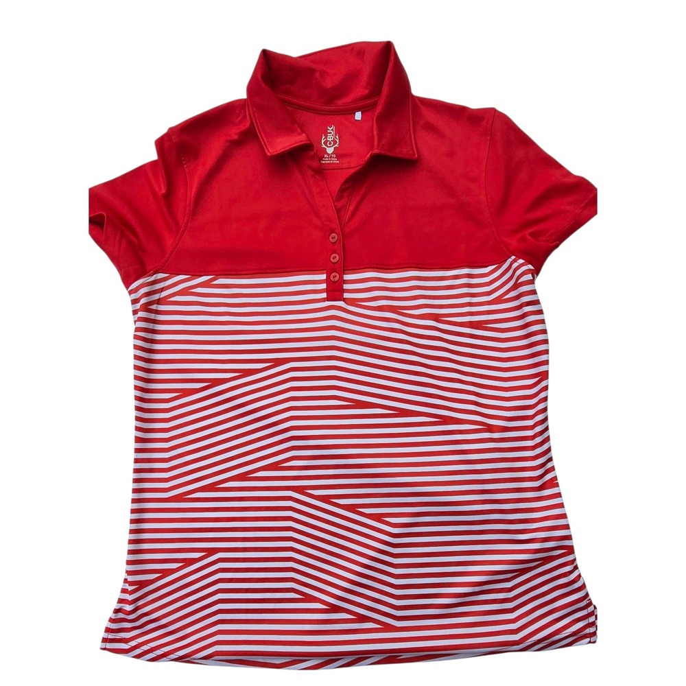 Women's Red Striped Polo Tee - Performance Short Sleeve